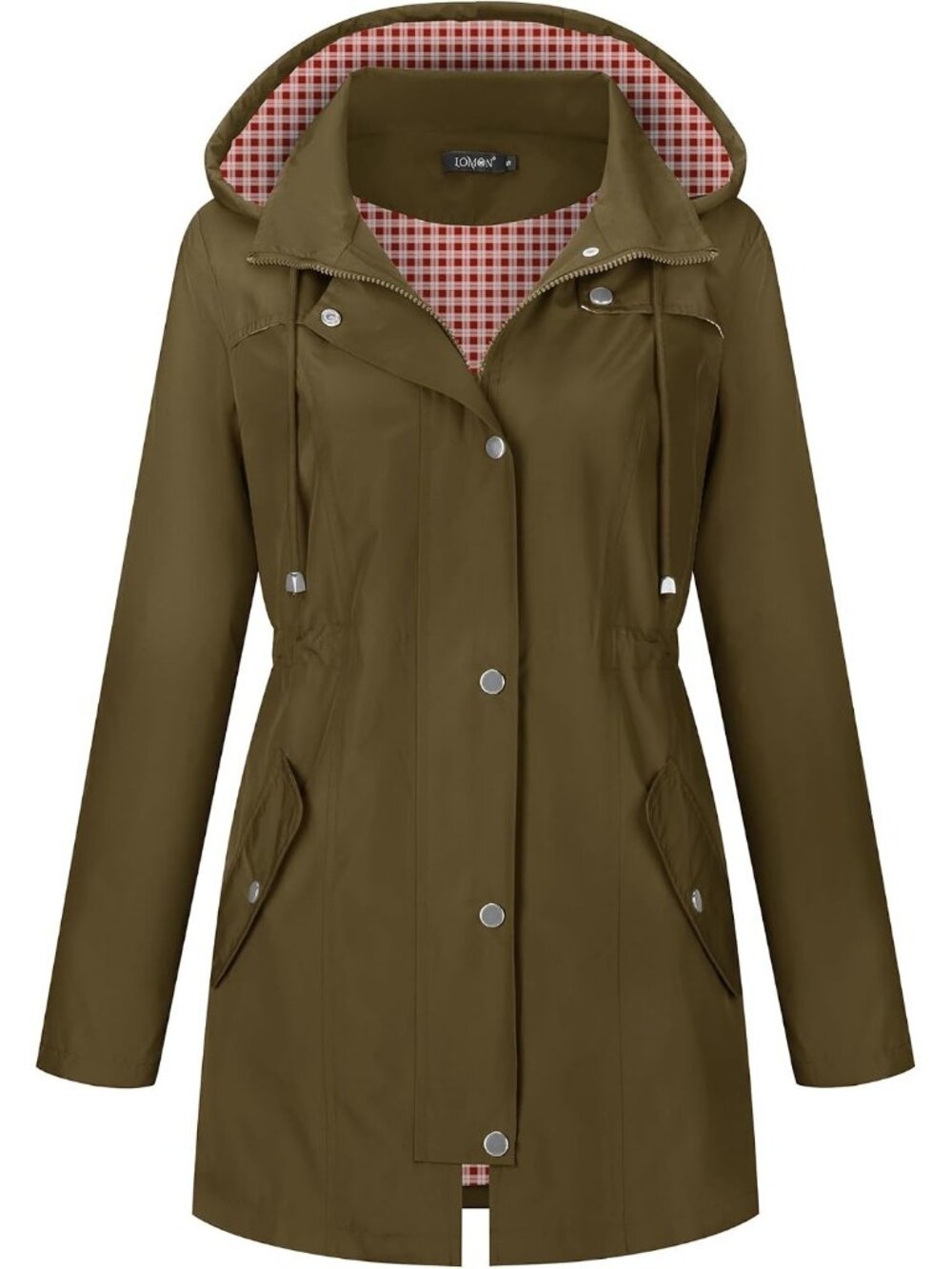 Women's Army Green Waterproof Outdoor Hiking Raincoat Lightweight Hooded Jackets - Picture 4 of 6